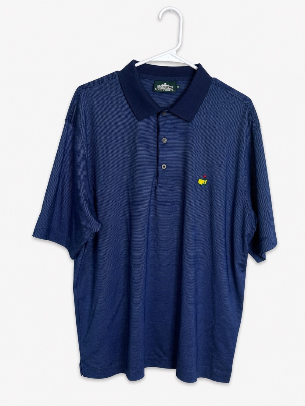 Augusta National Golf Shop Mens XL Navy White Stripe Polo Shirt Masters Logo